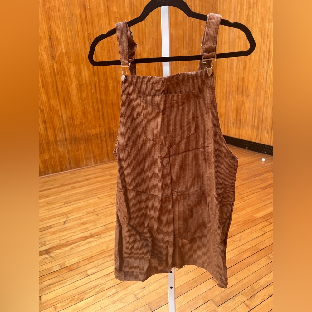Brown Corduroy Mini Overall Dress